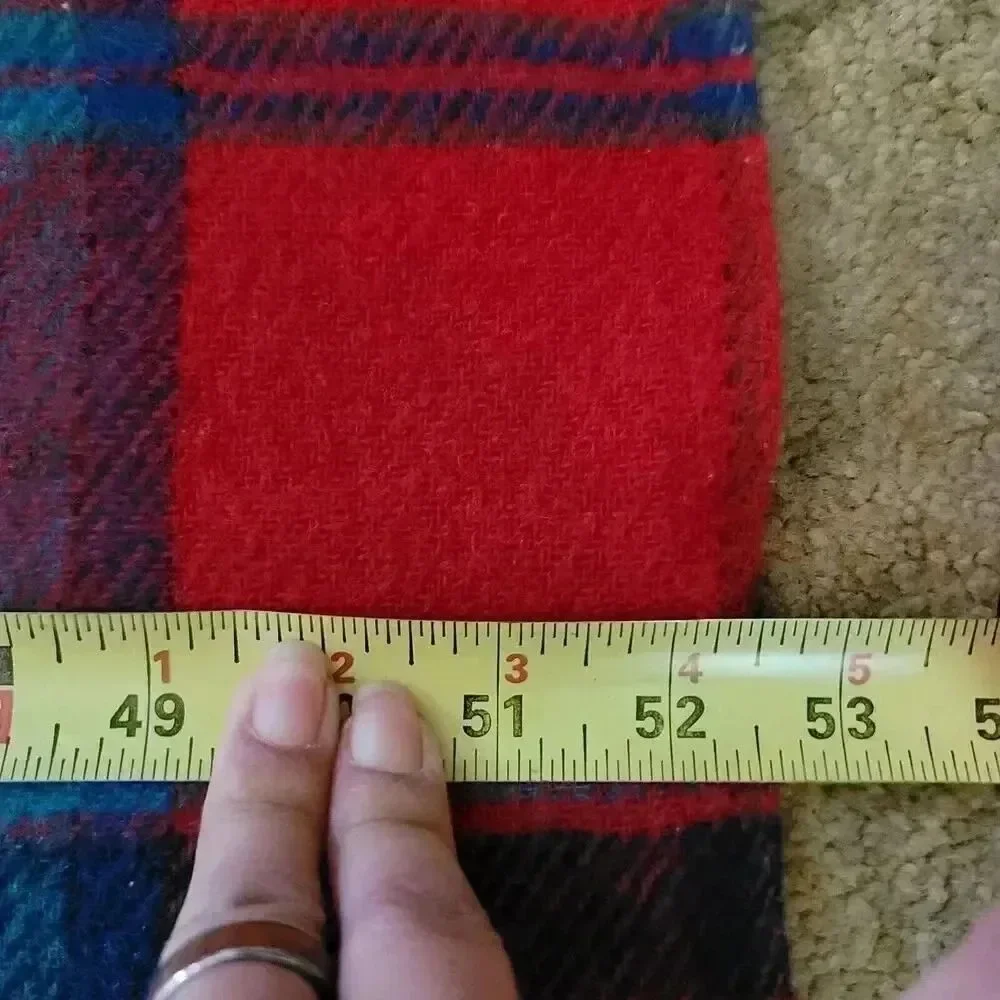 Pendleton Red Blue Green Plaid Wool Fringe Blanket Vintage USA Made 52x73in